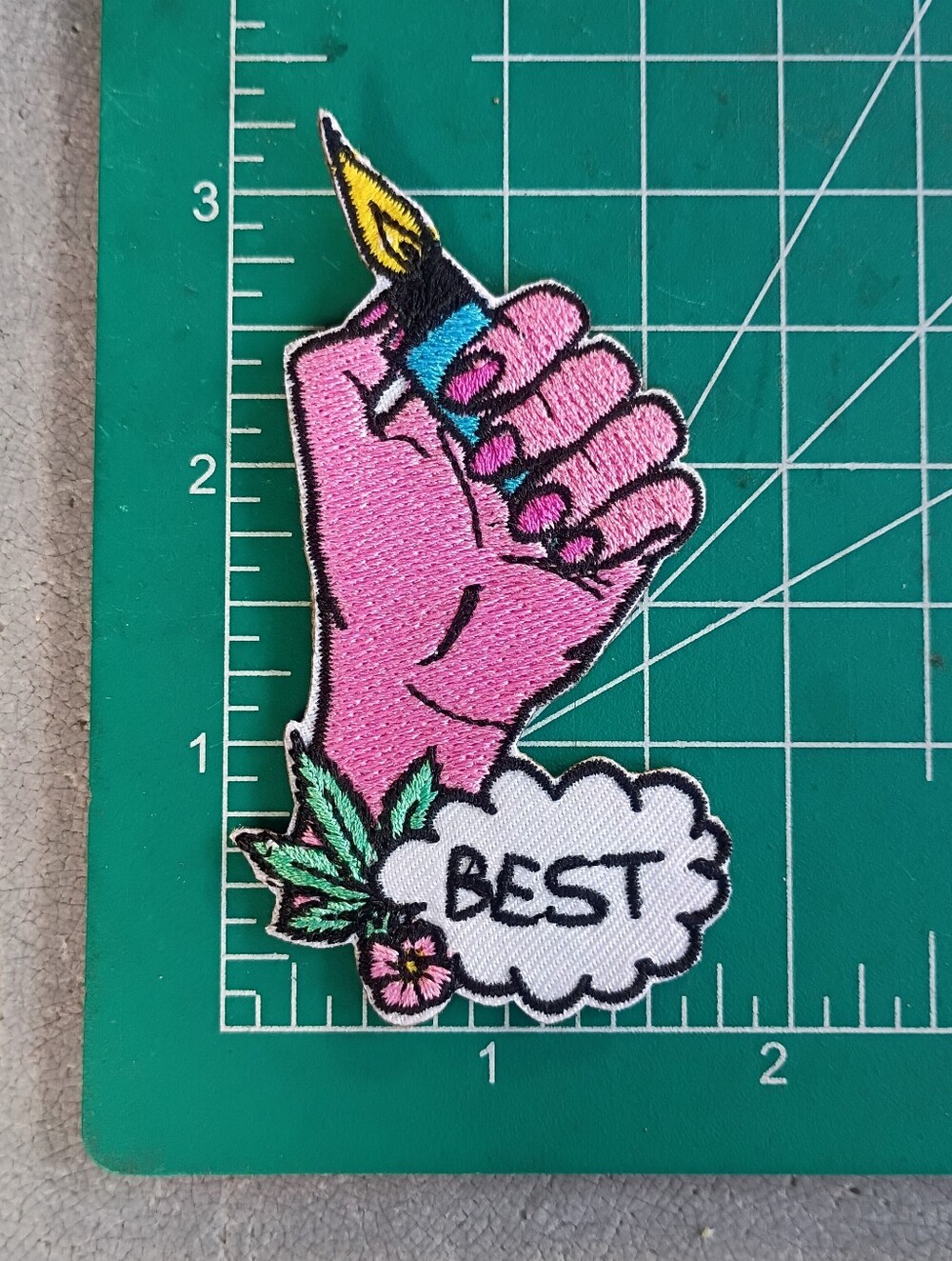 Pink Hand Best Love Lighter Iron On Embroidered Patch